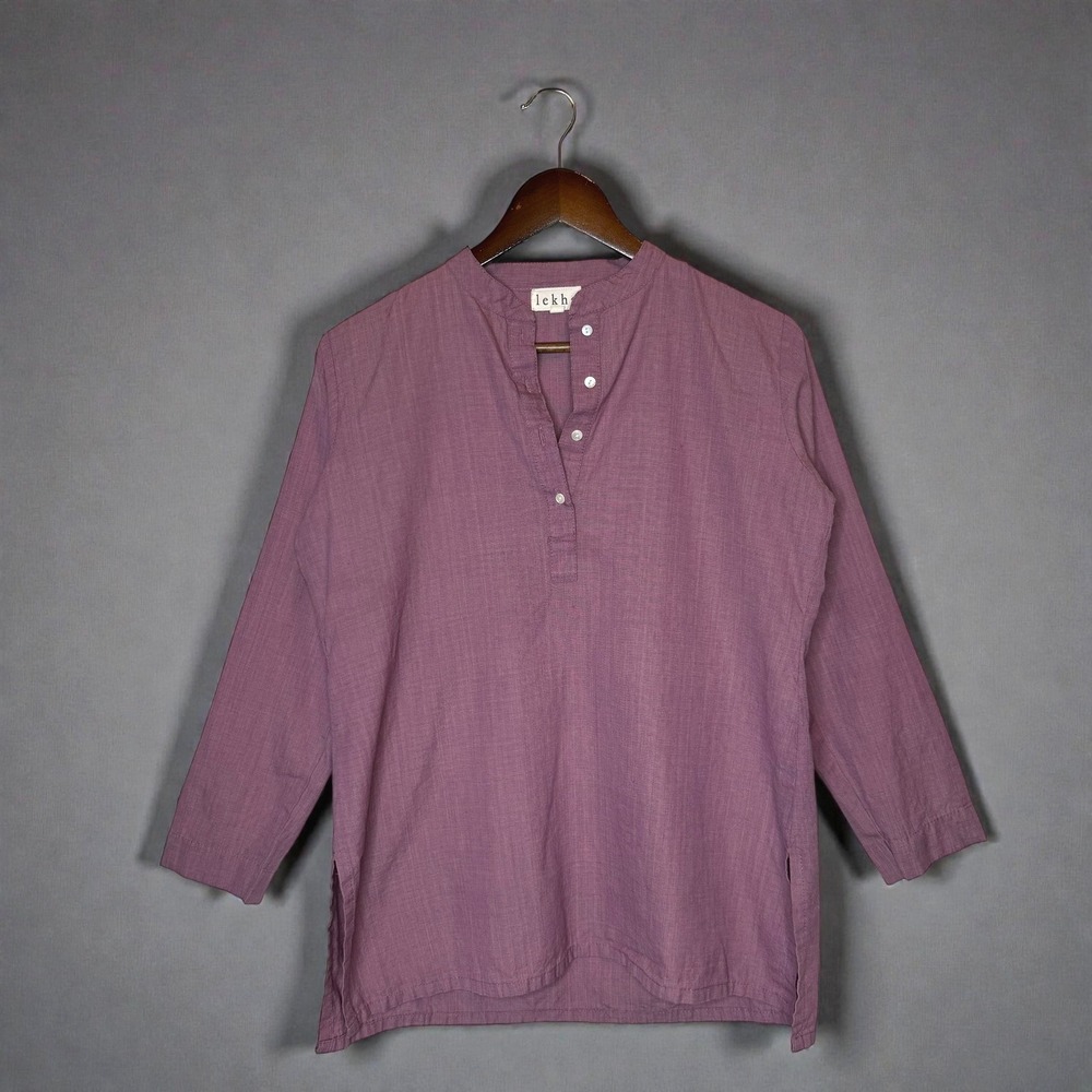 lekha Cotton 3/4‎ Sleeve Popover Tunic Top Minimalist Boho Mauve Purple size M
